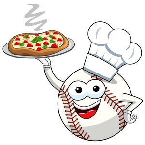 棒球球人物吉祥物卡通厨师披萨矢量隔离白色