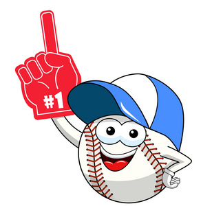 棒球人物吉祥物卡通支持者一号手套矢量白色隔离