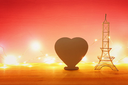 s day background. Eiffel tower and heart shape empty board for t