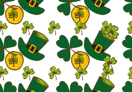 s Day background. Vector seamless pattern with irish symbols of 