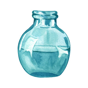 透明彩色玻璃瓶. 水彩各种玻璃瓶.