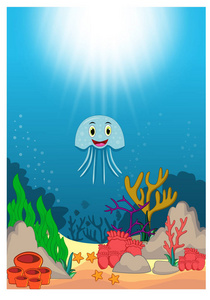 水母在美丽的水下世界卡通
