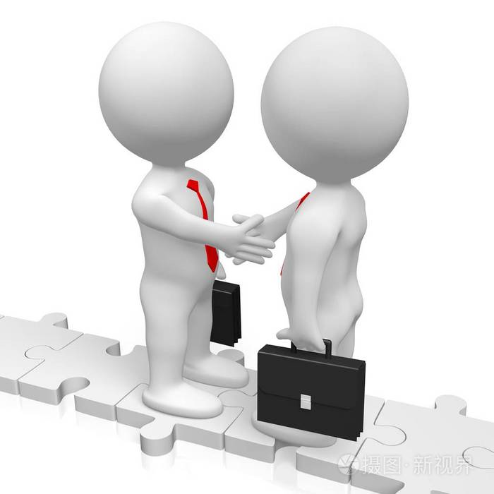 3个卡通人物握手概念