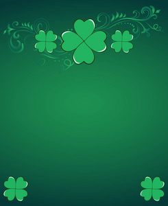 s Day dark green vector border with clover shamrock leaves. Iris