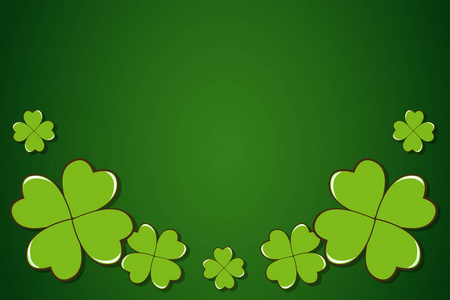 s Day dark green vector border with clover shamrock leaves. Iris