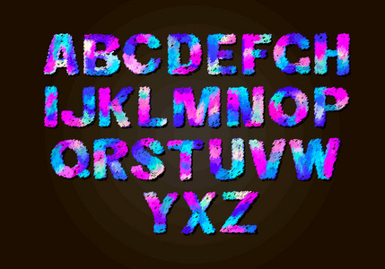 一组五颜六色的字母。 颜色矢量拉丁字母。 彩虹字体颜色。 彩色纸贴花ABC负字母海报模板排版设计。