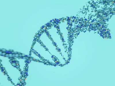 DNA链。 抽象的科学背景。 美丽的插画。 生物技术生物化学遗传学和医学概念。 3D渲染