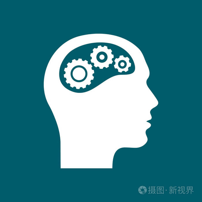 思考图标. 头部齿轮的轮廓