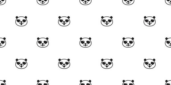 熊无缝图案熊猫矢量心眼情人节极乐熊竹泰迪熊卡通围巾隔离瓷砖背景重复墙纸涂鸦插图