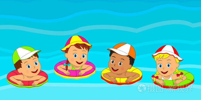 孩子们在海边游泳