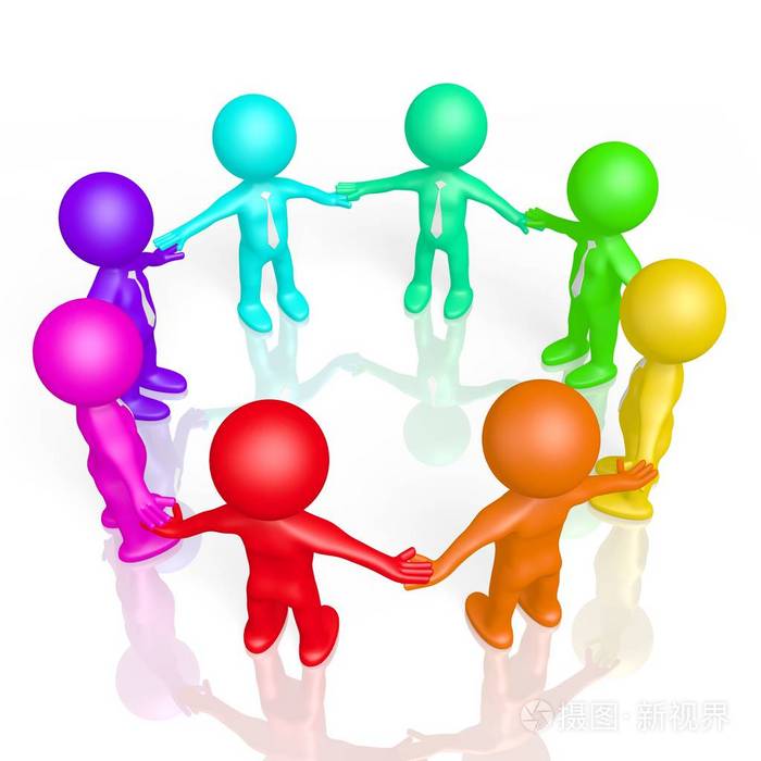 3个卡通人物团队合作理念