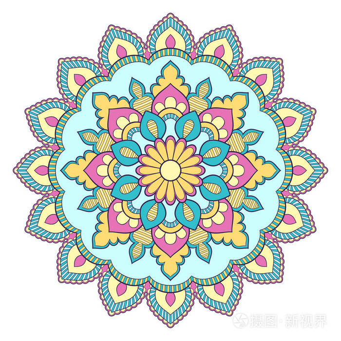 装饰五颜六色的民族曼陀罗图案. 东方风格贺卡横幅或海报的设计元素.