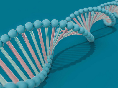 DNA链。 抽象的科学背景。 美丽的插画。 生物技术生物化学遗传学和医学概念。 3D渲染