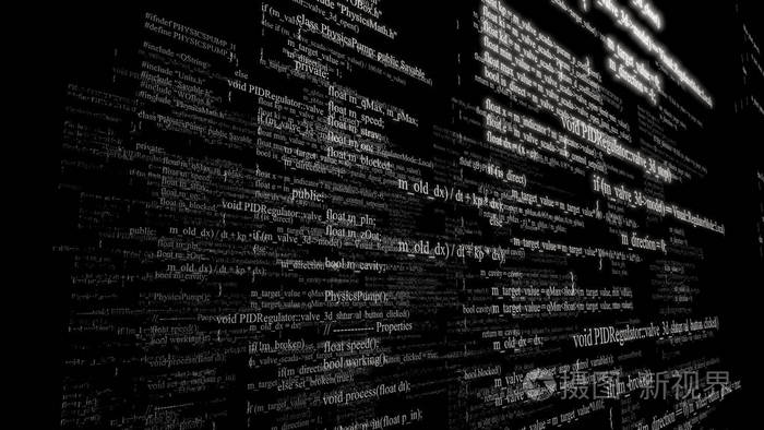 软件源代码.黑色背景上的程序代码层
