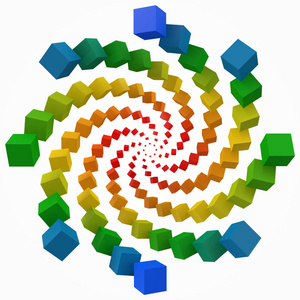 五颜六色的立方体漩涡。3d 像素样式矢量插图