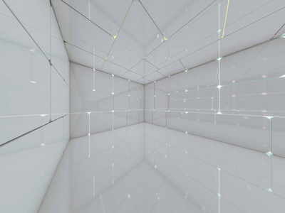 抽象现代建筑背景空旷开放空间内部。 3D渲染