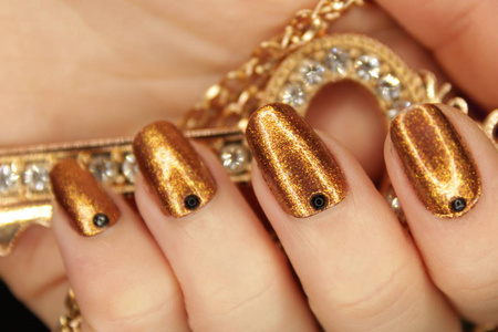 s manicure, Christmas nail color, golden diamond key