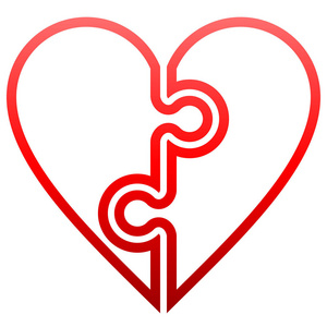 心脏拼图符号图标红色轮廓梯度，孤立矢量插图