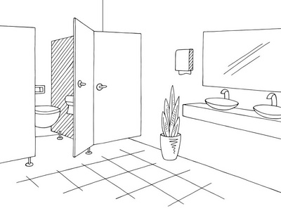 公共卫生间平面图内部黑白草图插图照片