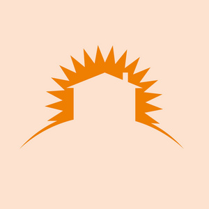 矢量标志太阳和房子在橙色背景上