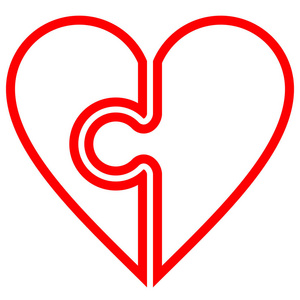心脏拼图符号图标红色简单概述孤立矢量插图