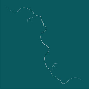 用点画的画简单两个人用一条线画了剪影. 简单的插图.