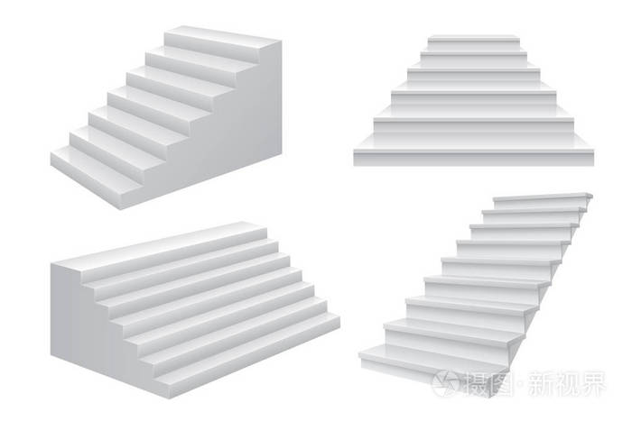 商业生涯阶梯向成功的楼梯前视图概念.白色的现代商业矢量模板