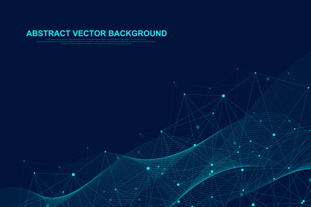 具有连接线和点的抽象多边形背景。简约几何图案。分子结构和通信。图像丛背景。科学医学技术理念