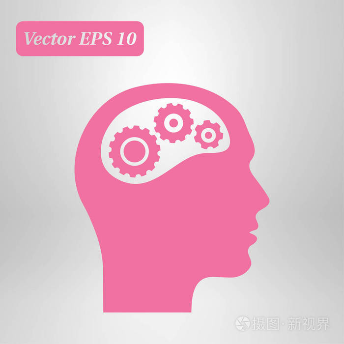 思考图标。 头部齿轮的轮廓