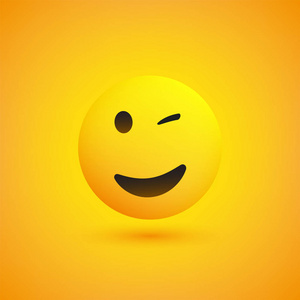 微笑和眨眼表情符号简单，闪亮，快乐，在黄色背景矢量设计上的表情符号