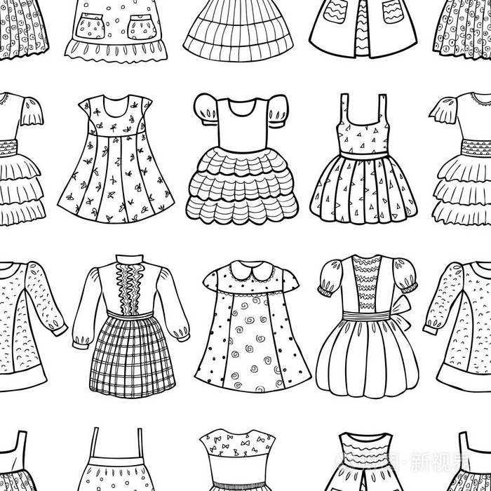 给小女孩的各种裙子的无缝图案插画-正版商用图片17yano-摄图新视界