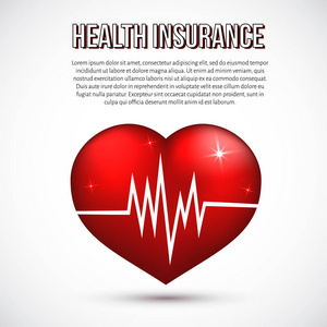 健康保险矢量插图与现实的心。 保护健康保健医疗服务医学健康生活方式理念。 易于编辑业务项目的设计模板。