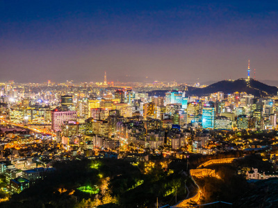 韩国首尔市美丽的建筑建筑城市景观和塔楼