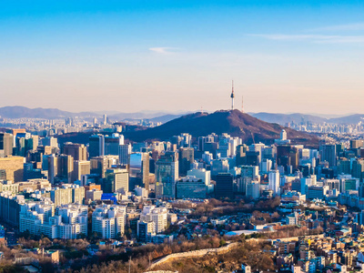 韩国首尔市美丽的建筑建筑城市景观和塔楼