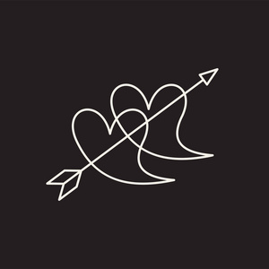 圣瓦伦丁线的细线图标. 用箭头刺穿了两颗心.