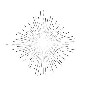 复古阳光爆裂标志黑色细线。向量