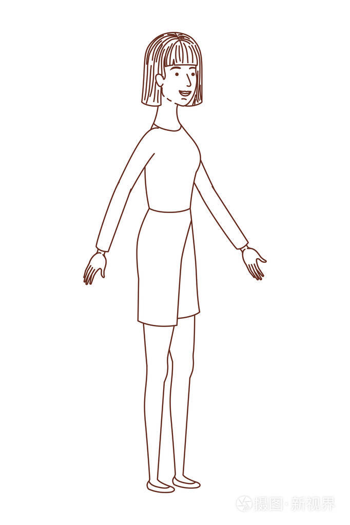 年轻女子站立化身字符矢量插图插画-正版商用图片17ydjj-摄图新视界