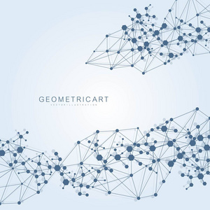 具有连接线和点的几何抽象背景。结构分子和通信。大数据可视化。医学, 科技, 科学背景。矢量插图