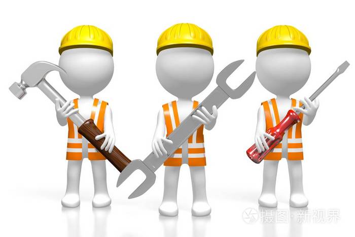 使用工具的3d卡通人物