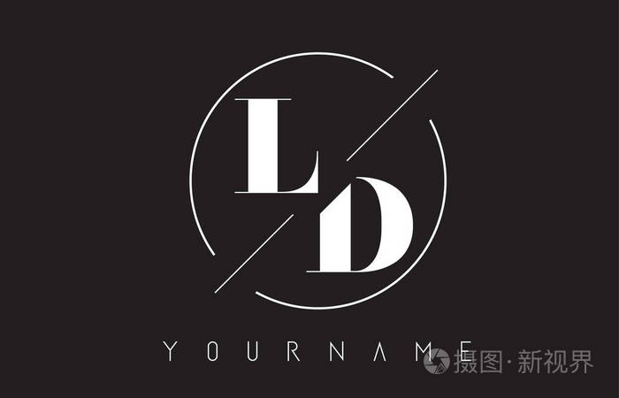 ld字母标志与切割和交叉设计和圆形框架矢量插图.
