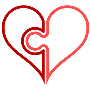 心脏拼图符号图标红色简单概述孤立矢量插图