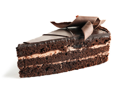 白色背景的美味自制巧克力蛋糕