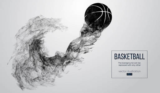 一个篮球球的抽象剪影在白色背景从微粒, 尘土, 烟, 蒸汽。篮球运动员, 球在飞。背景可以更改为任何其他。矢量结构