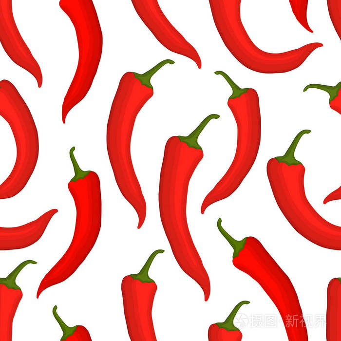 白色背景上红色辣椒的无缝图案蔬菜印花矢量插图