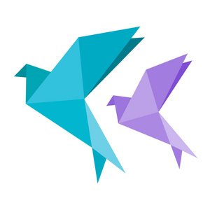 折纸鸽子鸟蓝色和维洛泰特图标。折叠纸的艺术的几何线条形状。简单的平面向量 eps10 例证