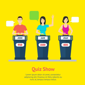 卡通人物问答游戏节目的概念.向量照片