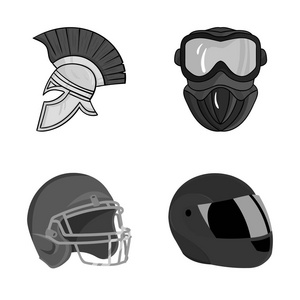 头盔和运动标志的矢量设计。头盔和摩托股票向量例证的集合