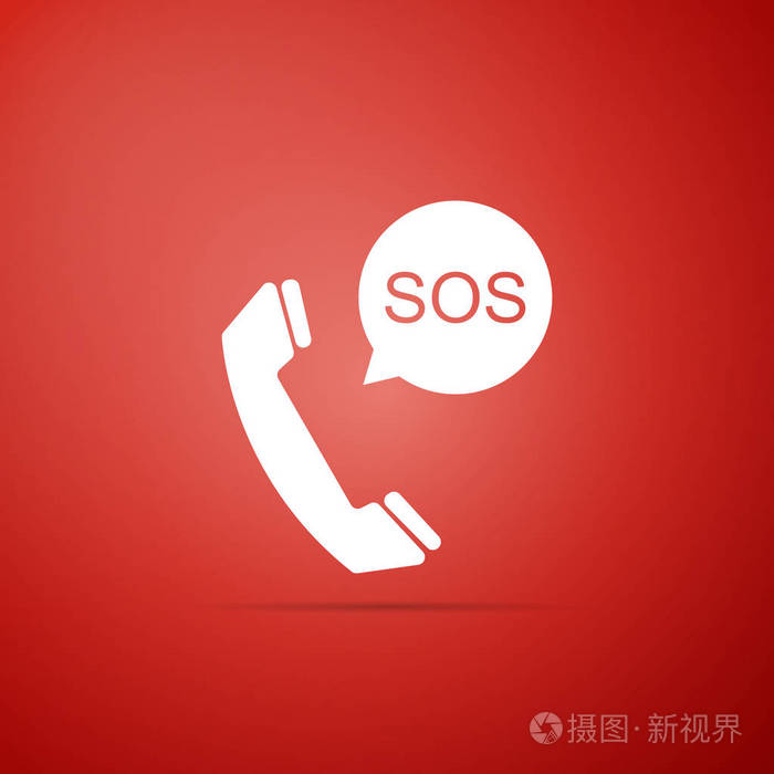 在红色背景上隔离的sos调用图标911紧急情况帮助警告警