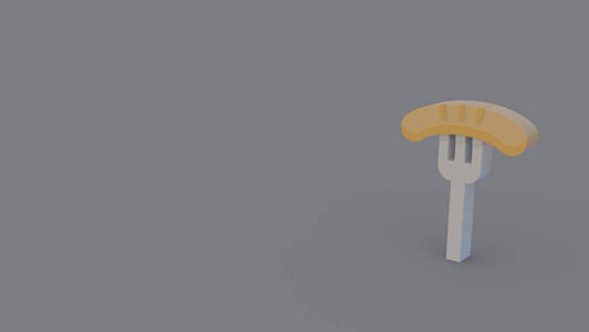 灰色背景下分离的叉子香肠3D图标