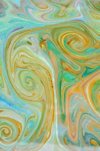 绿色流体艺术。 抽象的彩色背景。 液体上的多色图案。 彩色油漆污渍，液体